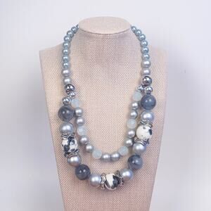 Funky Chunky Statement Necklace in Silver & Gray